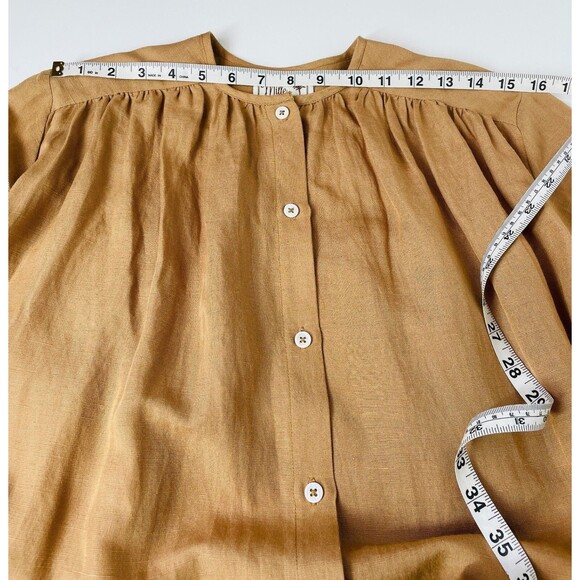 Mille Resort & Travel Jasmine Dress Small Almond Linen Flowy Beige Dress Pockets - Picture 14 of 16